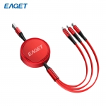 忆捷（EAGET） EC010数据线三合一充电器线伸缩一拖三车载快充线适用苹果12Type-C华为安卓红色